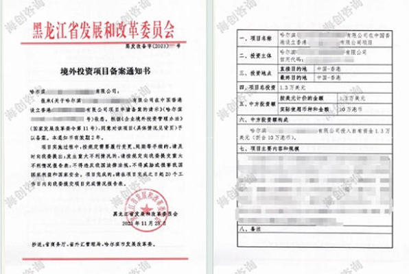 黑龙江境外投资备案证书